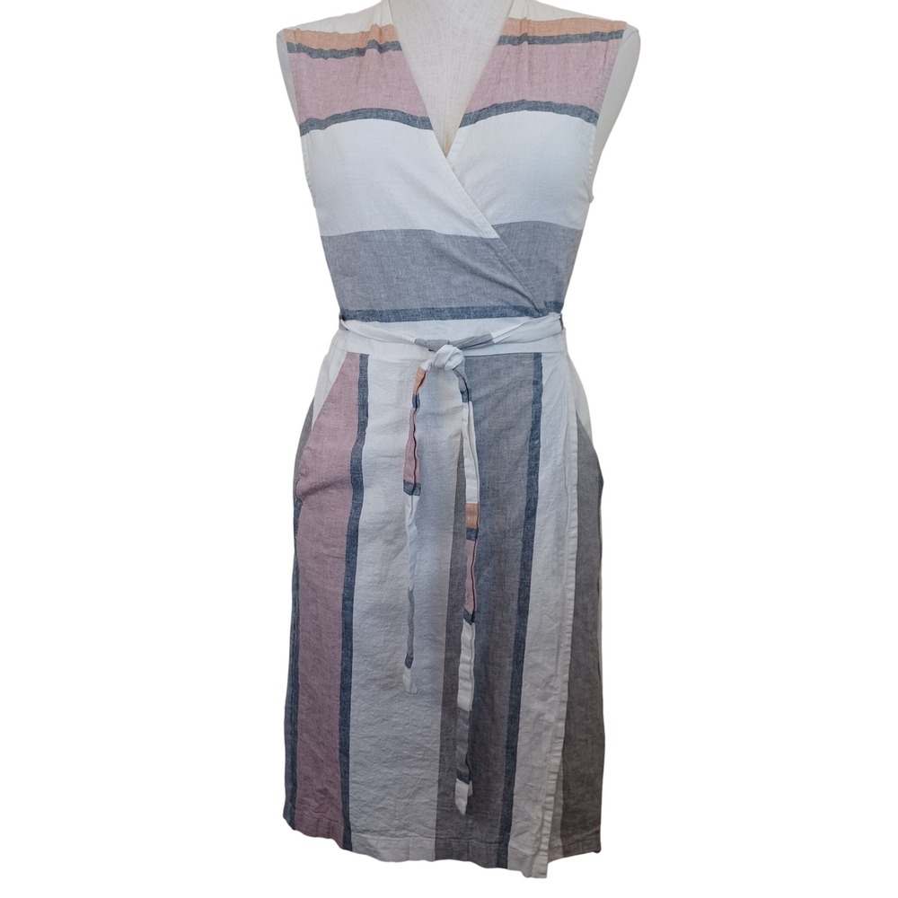 Eve Gravel Dress Womens Small Striped‎ Wrap Sleeveless Tie Waist Montreal